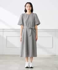 K3EGD01089 a.v.v Elmi(アー・ヴェ・ヴェ) 【低身長サイズ】ソフトサッカーパフスリーブワンピース ブルー