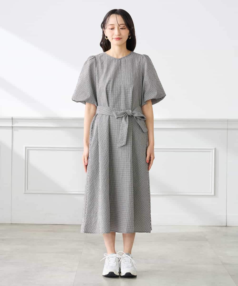 K3EGD01089 a.v.v Elmi(アー・ヴェ・ヴェ) 【低身長サイズ】ソフトサッカーパフスリーブワンピース ブルー