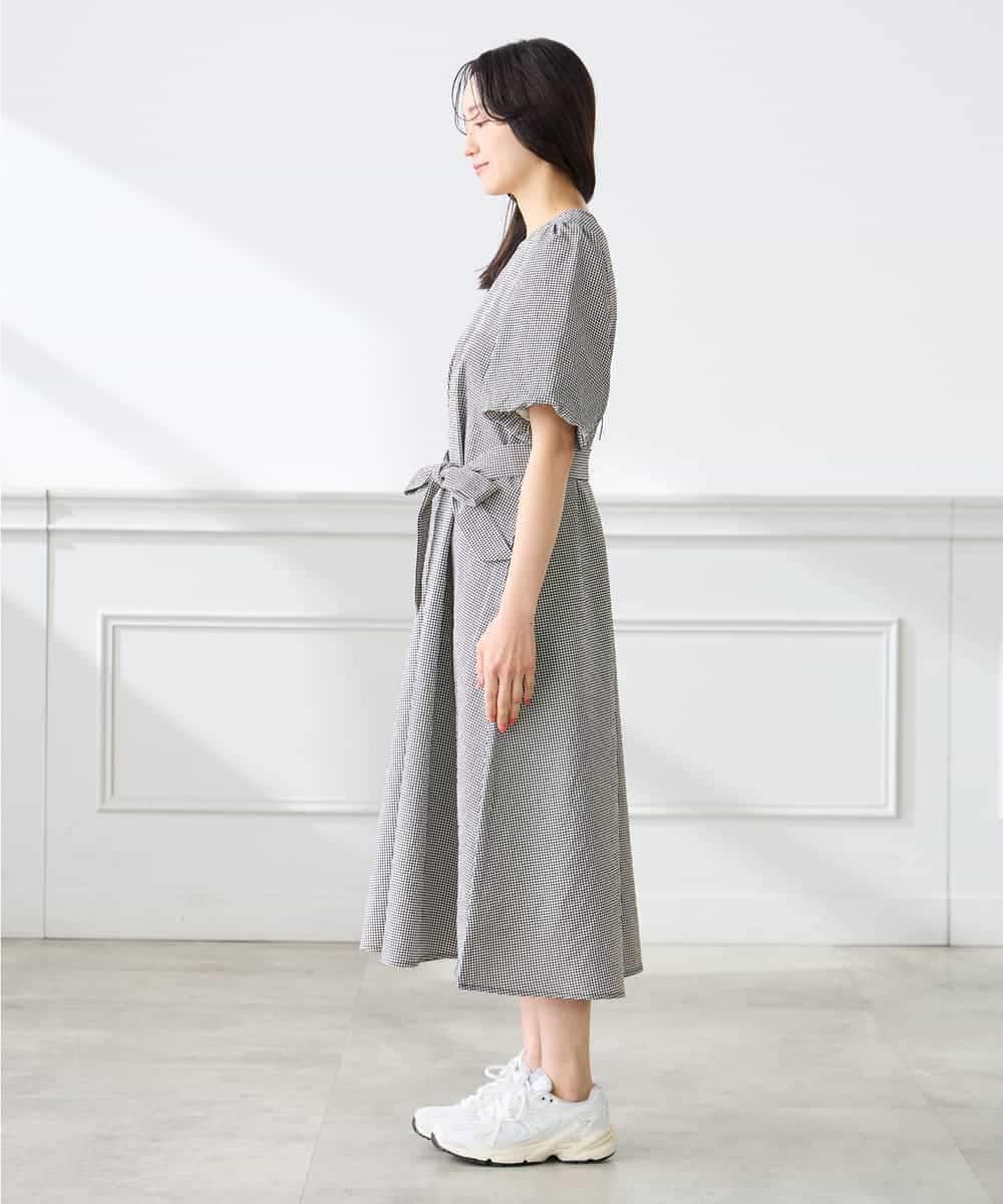 K3EGD01089 a.v.v Elmi(アー・ヴェ・ヴェ) 【低身長サイズ】ソフトサッカーパフスリーブワンピース ブルー