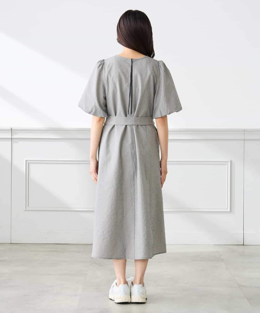 K3EGD01089 a.v.v Elmi(アー・ヴェ・ヴェ) 【低身長サイズ】ソフトサッカーパフスリーブワンピース ブルー