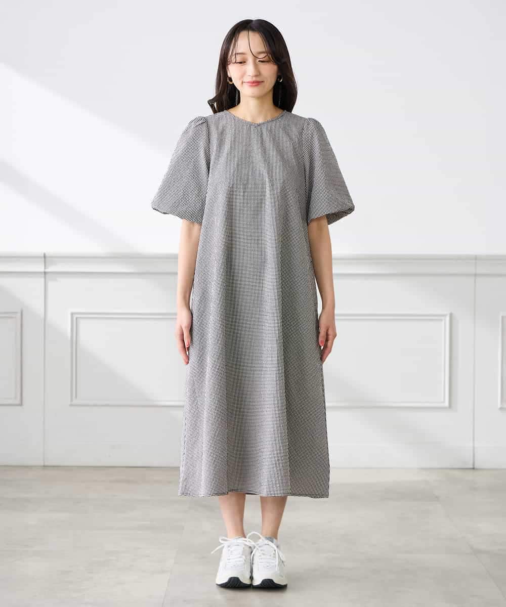 K3EGD01089 a.v.v Elmi(アー・ヴェ・ヴェ) 【低身長サイズ】ソフトサッカーパフスリーブワンピース ブルー