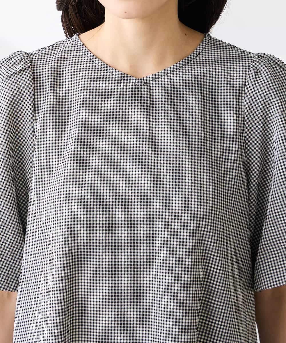 K3EGD01089 a.v.v Elmi(アー・ヴェ・ヴェ) 【低身長サイズ】ソフトサッカーパフスリーブワンピース ブルー