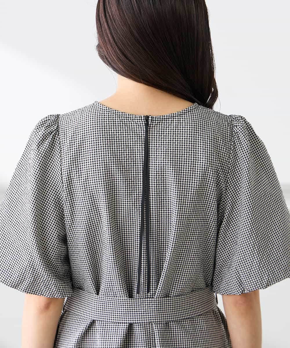 K3EGD01089 a.v.v Elmi(アー・ヴェ・ヴェ) 【低身長サイズ】ソフトサッカーパフスリーブワンピース ブルー