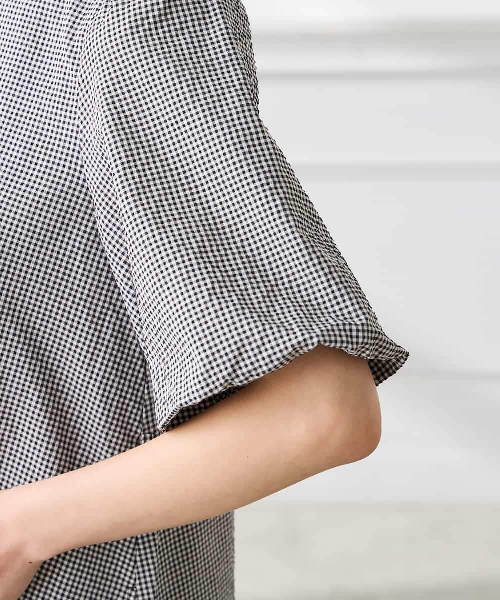 K3EGD01089 a.v.v Elmi(アー・ヴェ・ヴェ) 【低身長サイズ】ソフトサッカーパフスリーブワンピース ブルー