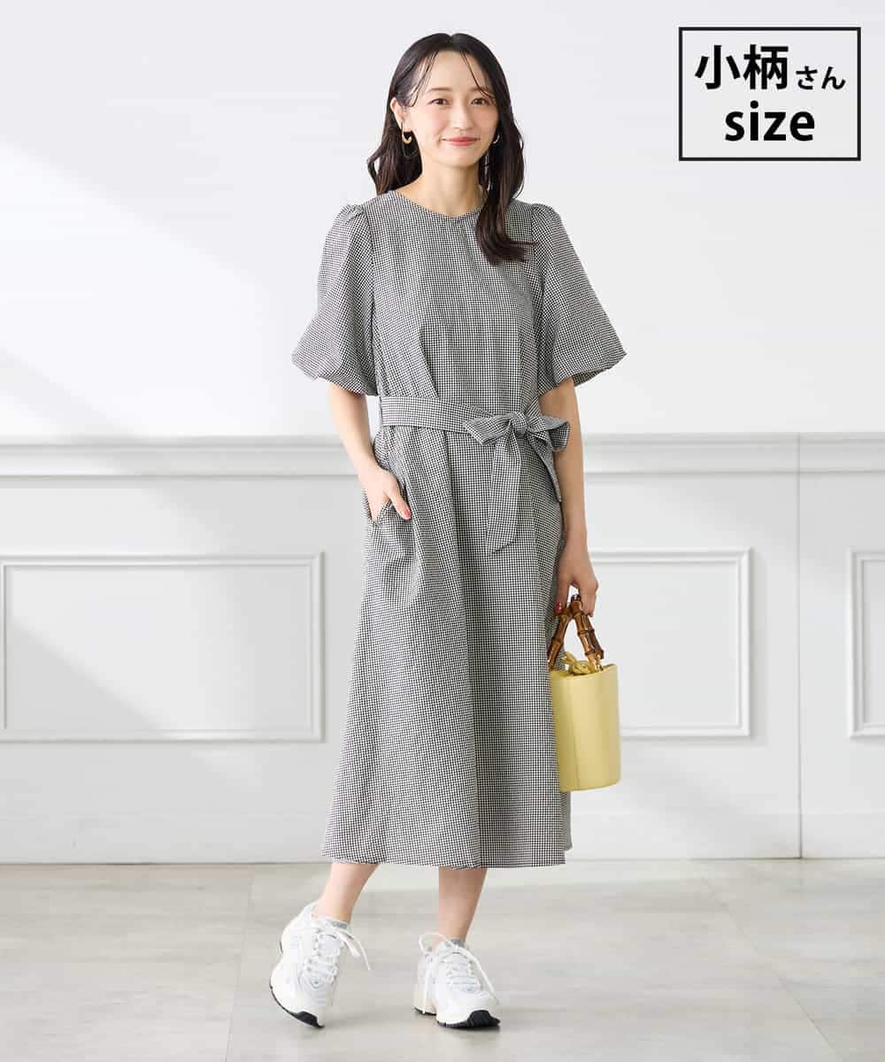 K3EGD01089 a.v.v Elmi(アー・ヴェ・ヴェ) 【低身長サイズ】ソフトサッカーパフスリーブワンピース ブラック