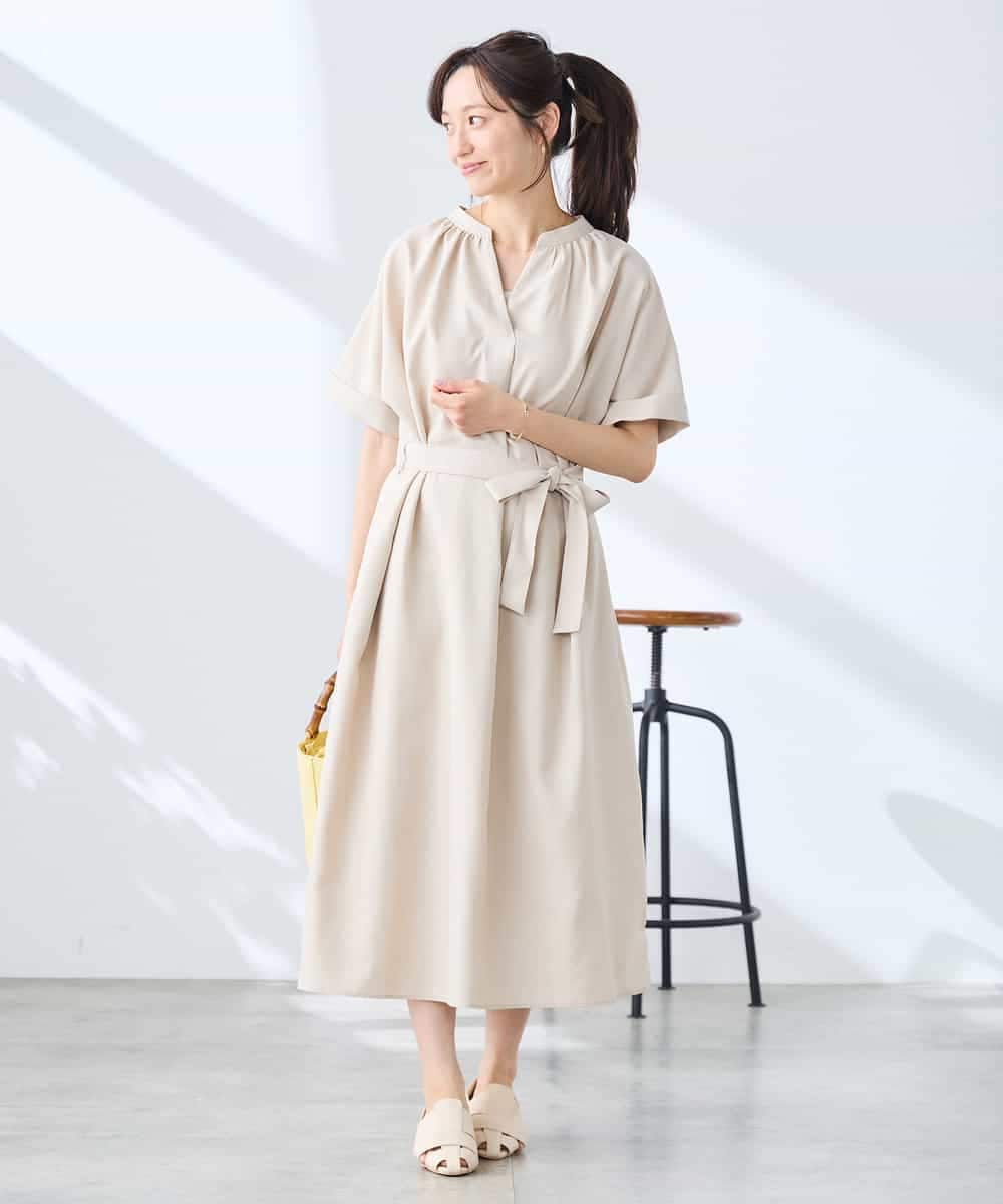 K3EGD08099 a.v.v Elmi(アー・ヴェ・ヴェ) 【低身長サイズ/洗える】スキッパーワンピース ベージュ