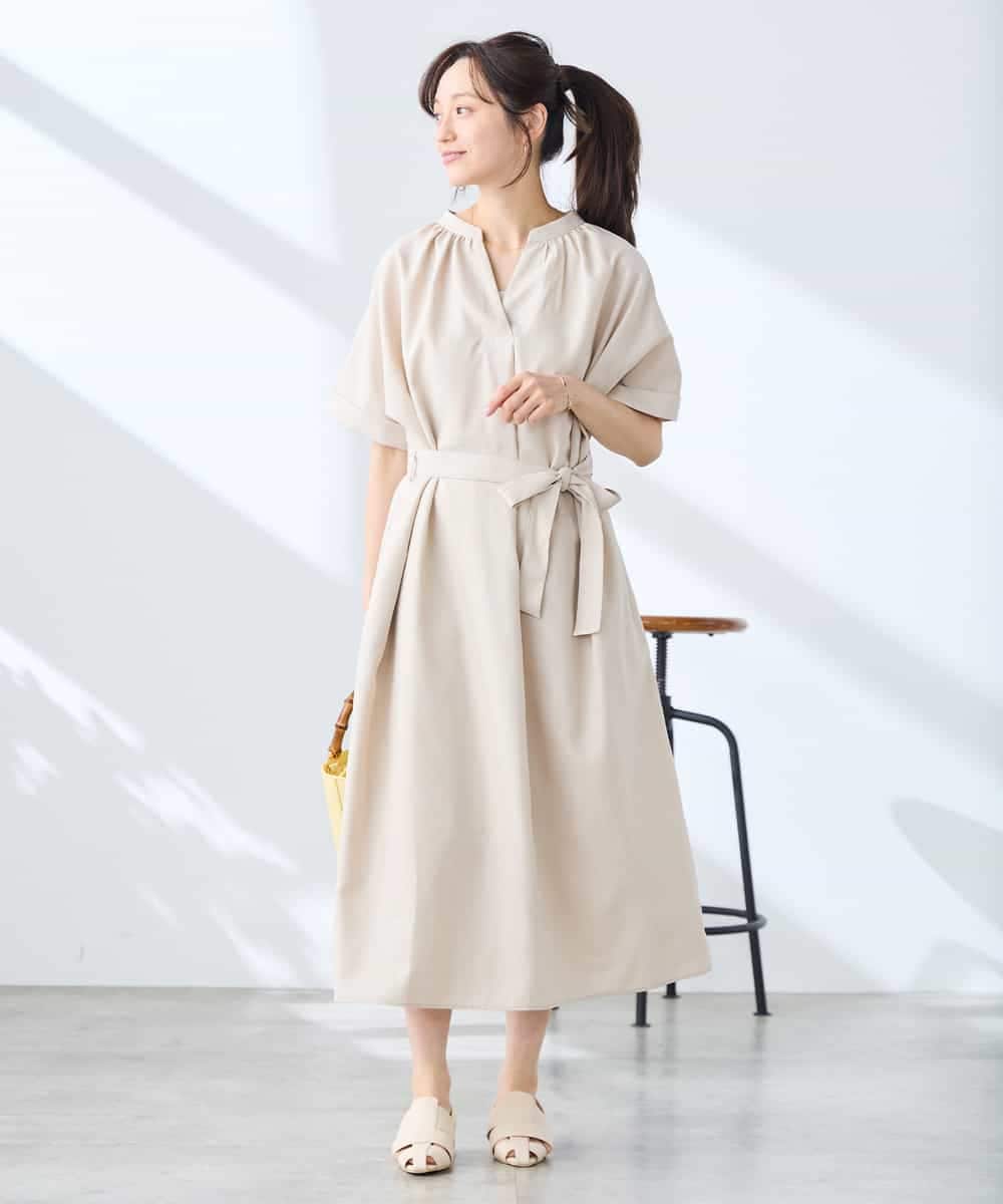 K3EGD08099 a.v.v Elmi(アー・ヴェ・ヴェ) 【低身長サイズ/洗える】スキッパーワンピース ベージュ