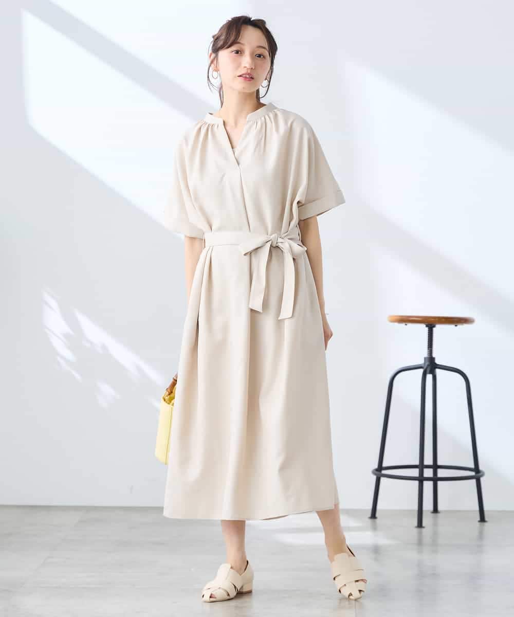 K3EGD08099 a.v.v Elmi(アー・ヴェ・ヴェ) 【低身長サイズ/洗える】スキッパーワンピース ベージュ