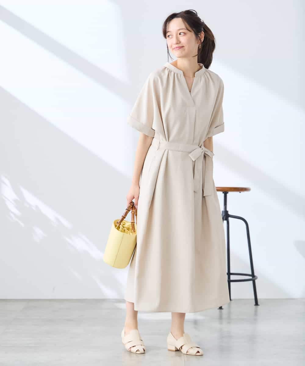 K3EGD08099 a.v.v Elmi(アー・ヴェ・ヴェ) 【低身長サイズ/洗える】スキッパーワンピース ベージュ