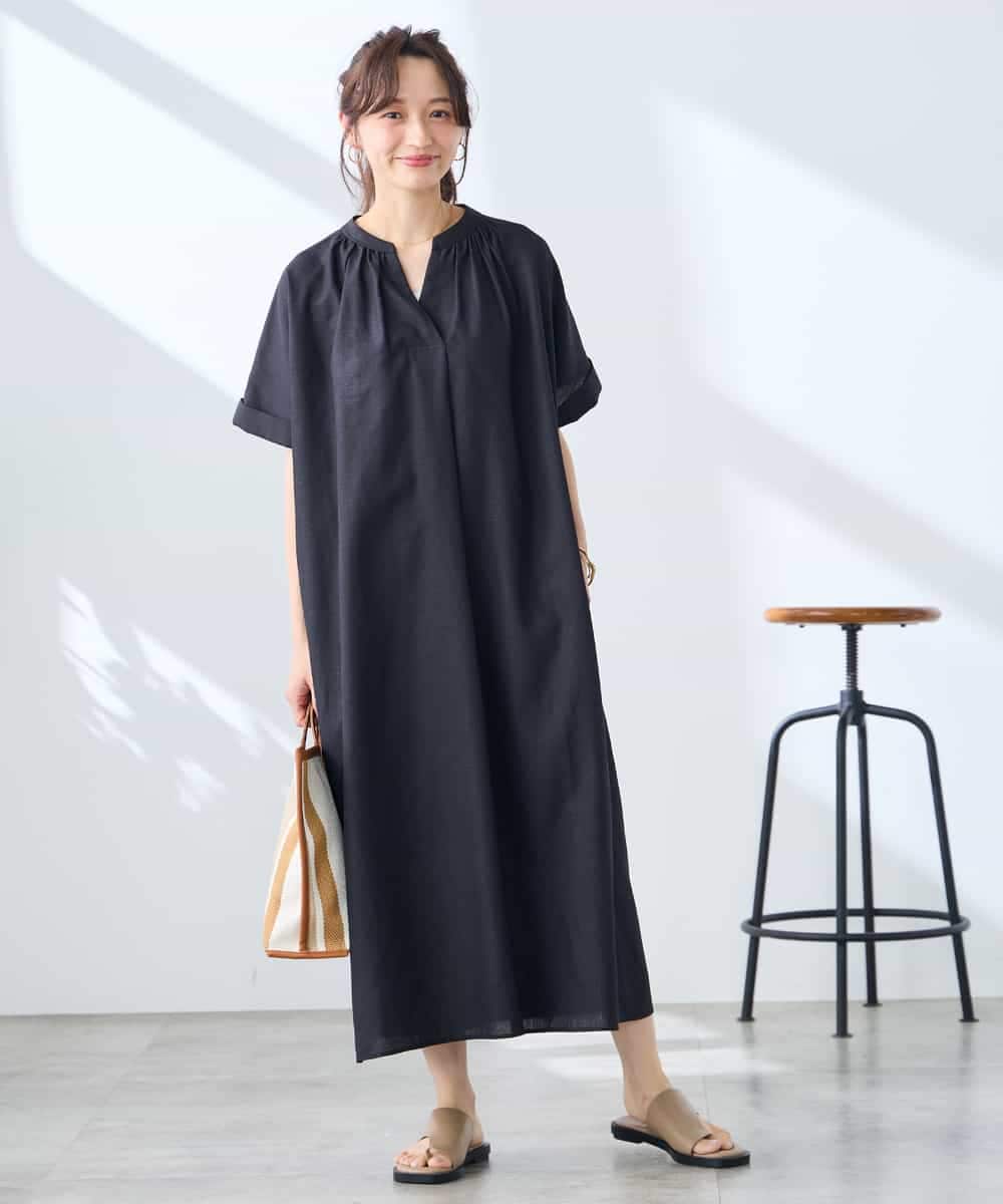 K3EGD08099 a.v.v Elmi(アー・ヴェ・ヴェ) 【低身長サイズ/洗える】スキッパーワンピース ベージュ