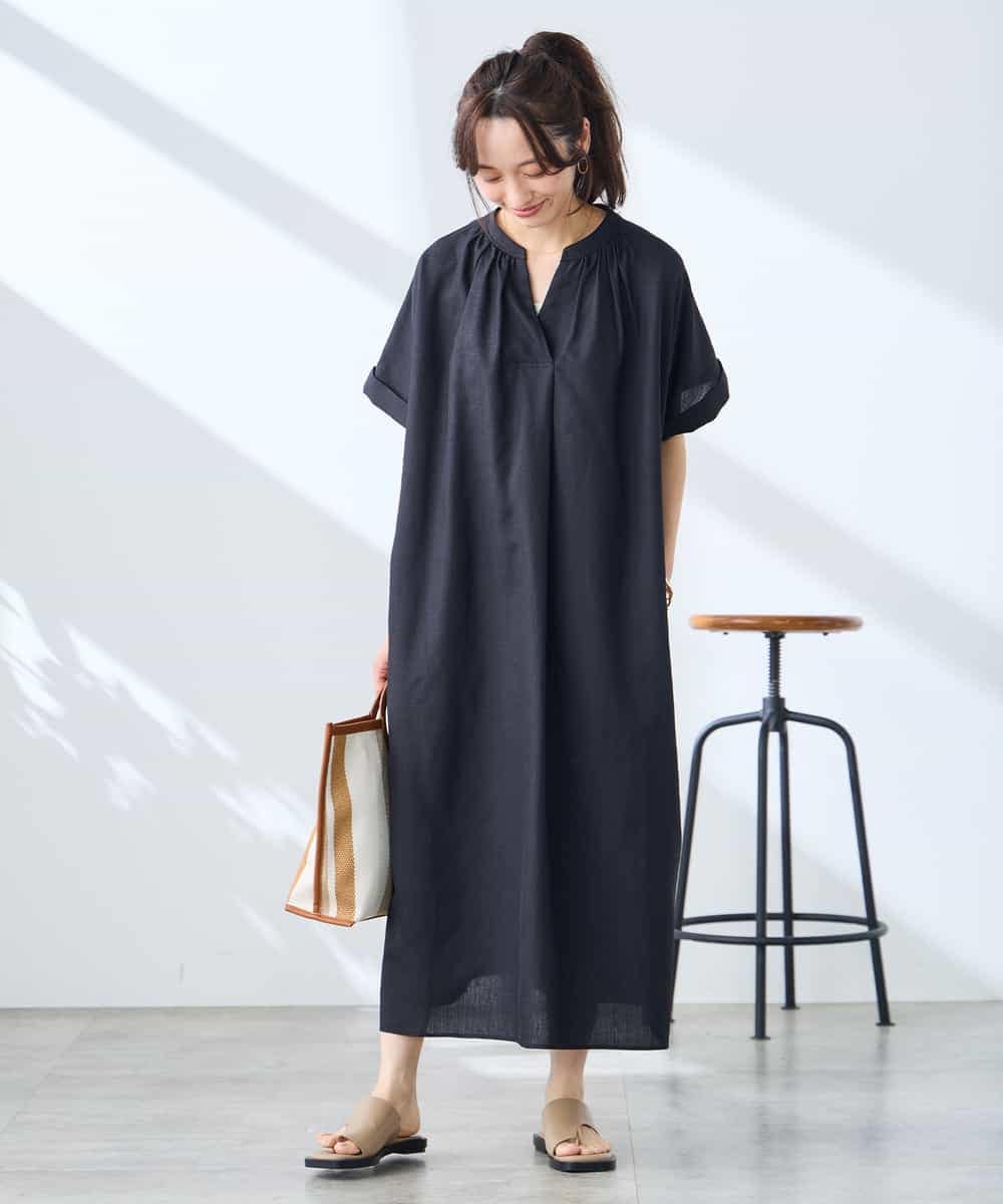 K3EGD08099 a.v.v Elmi(アー・ヴェ・ヴェ) 【低身長サイズ/洗える】スキッパーワンピース ベージュ