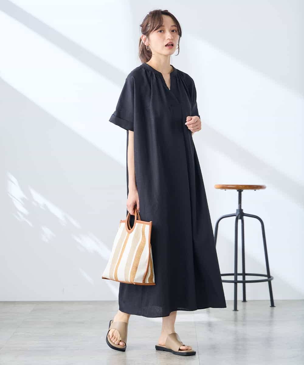 K3EGD08099 a.v.v Elmi(アー・ヴェ・ヴェ) 【低身長サイズ/洗える】スキッパーワンピース ベージュ