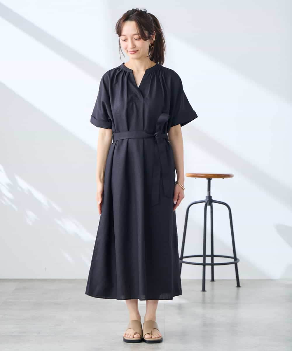 K3EGD08099 a.v.v Elmi(アー・ヴェ・ヴェ) 【低身長サイズ/洗える】スキッパーワンピース ベージュ