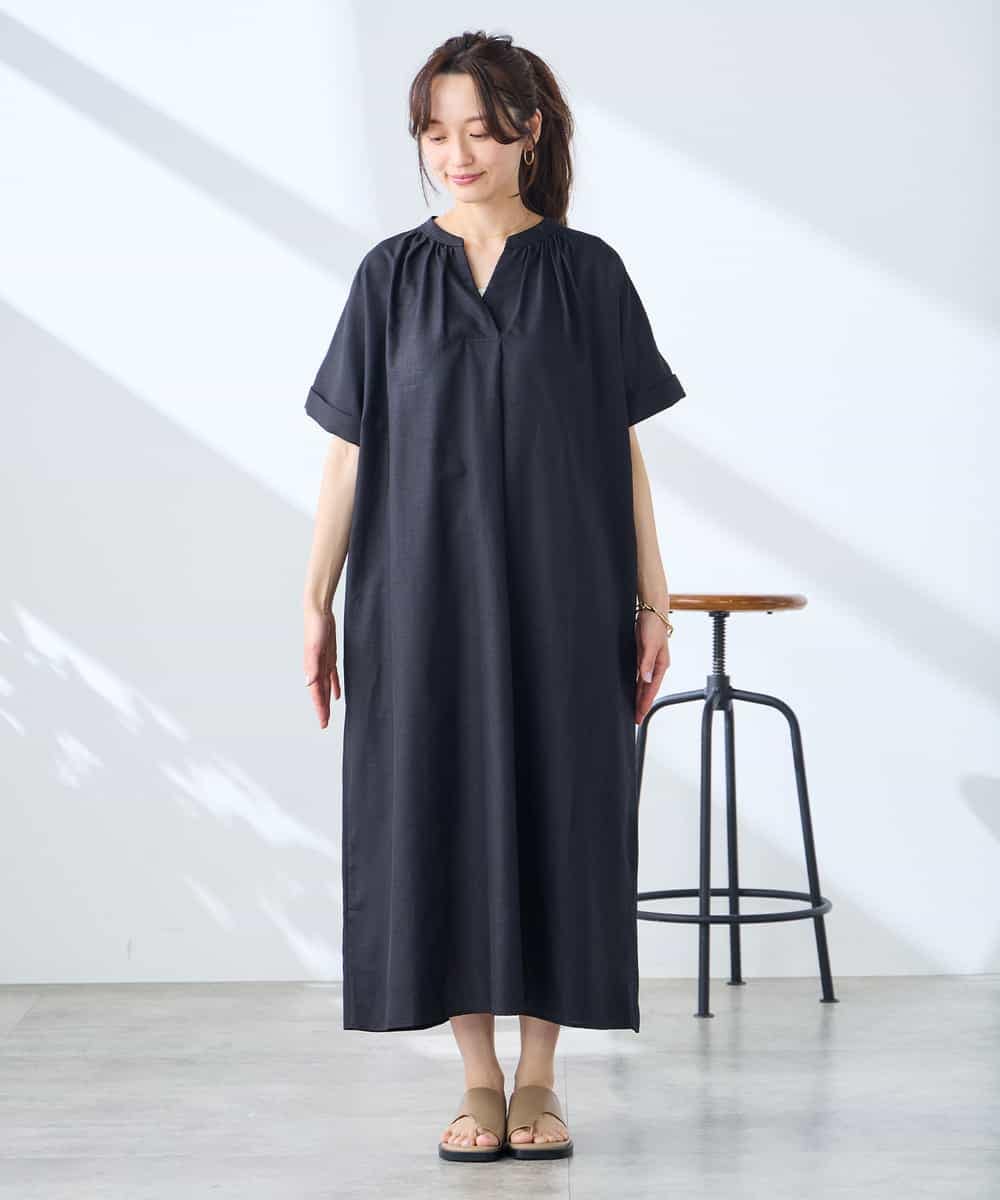 K3EGD08099 a.v.v Elmi(アー・ヴェ・ヴェ) 【低身長サイズ/洗える】スキッパーワンピース ベージュ