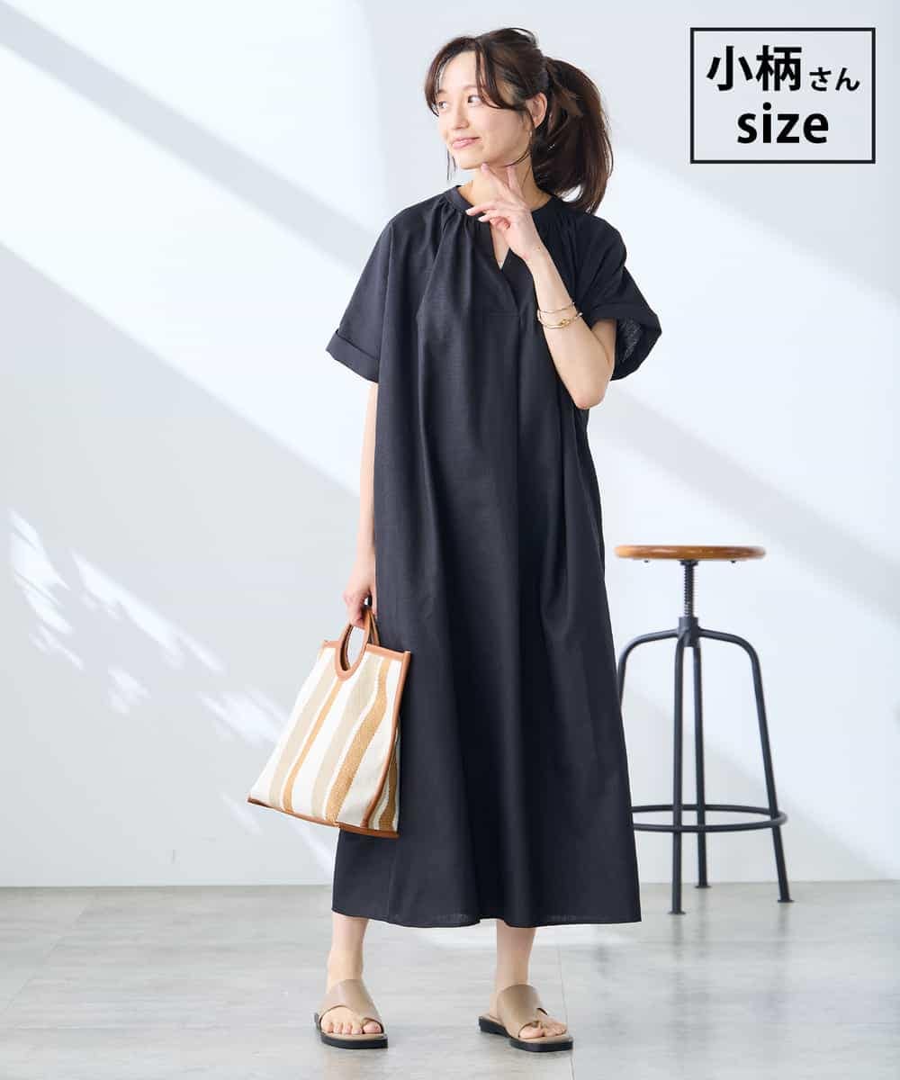 K3EGD08099 a.v.v Elmi(アー・ヴェ・ヴェ) 【低身長サイズ/洗える】スキッパーワンピース ブラック