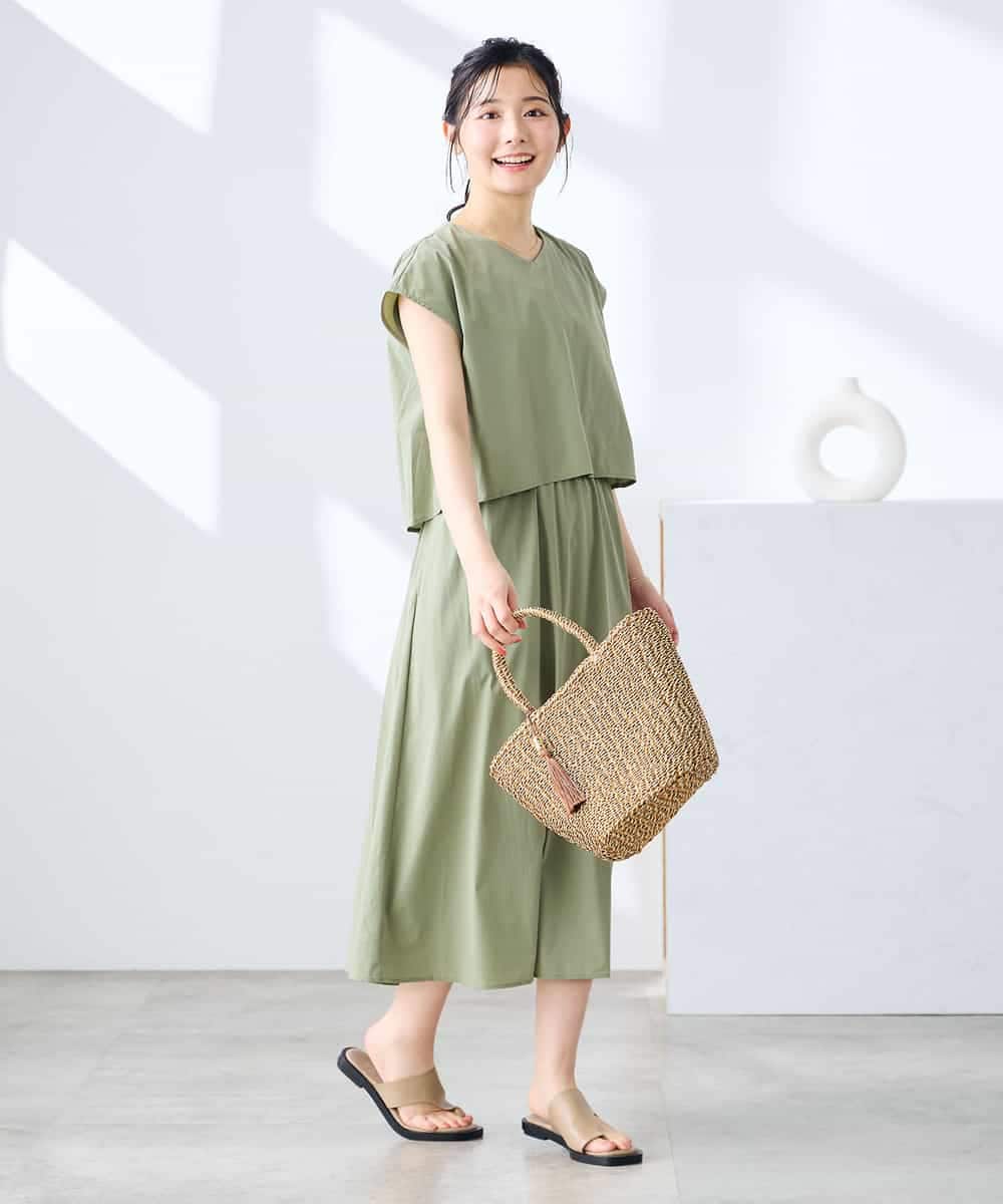 K3EGD09089 a.v.v Elmi(アー・ヴェ・ヴェ) 【低身長サイズ/微撥水】ナイロンドッキングワンピース カーキ