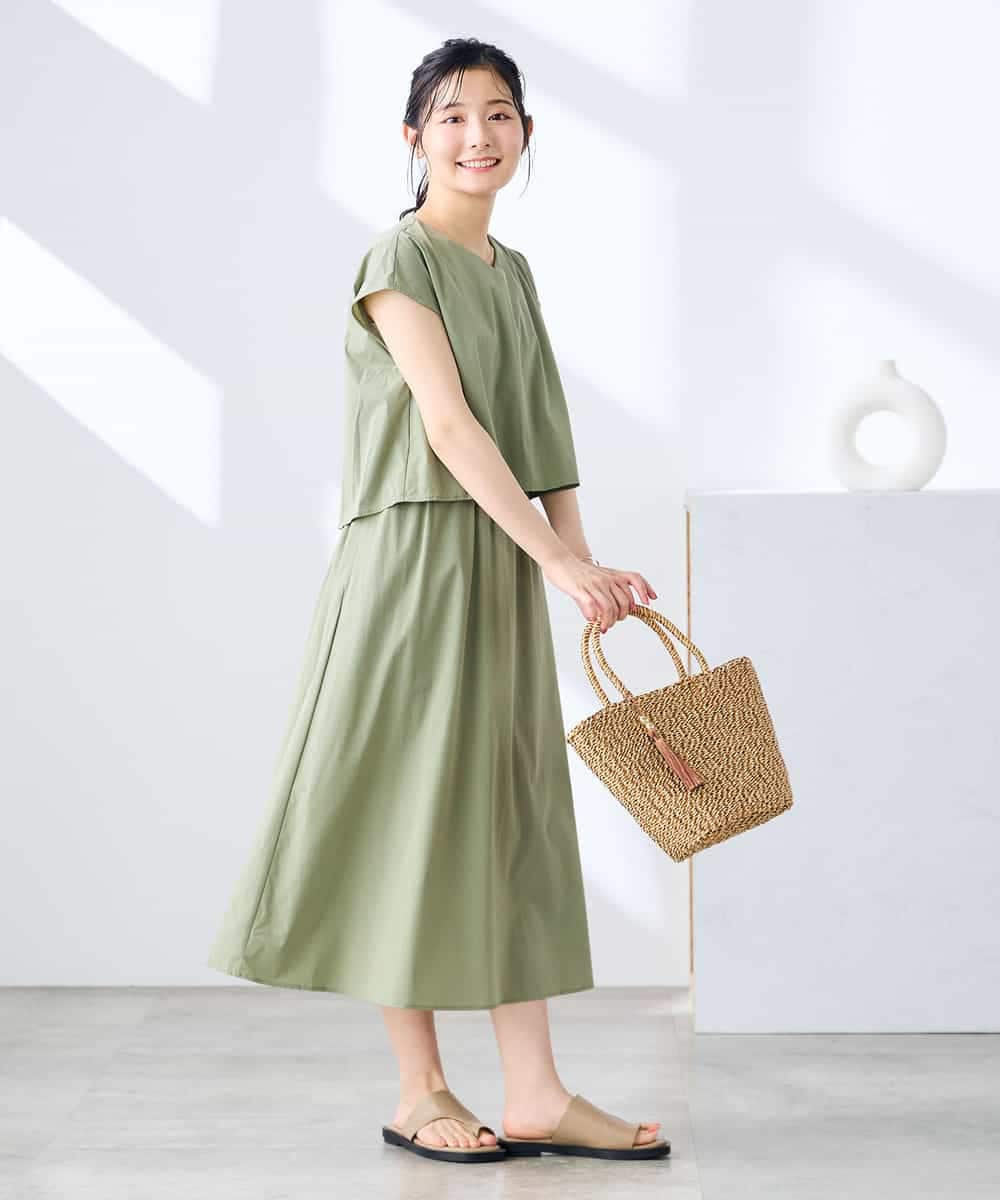 K3EGD09089 a.v.v Elmi(アー・ヴェ・ヴェ) 【低身長サイズ/微撥水】ナイロンドッキングワンピース カーキ