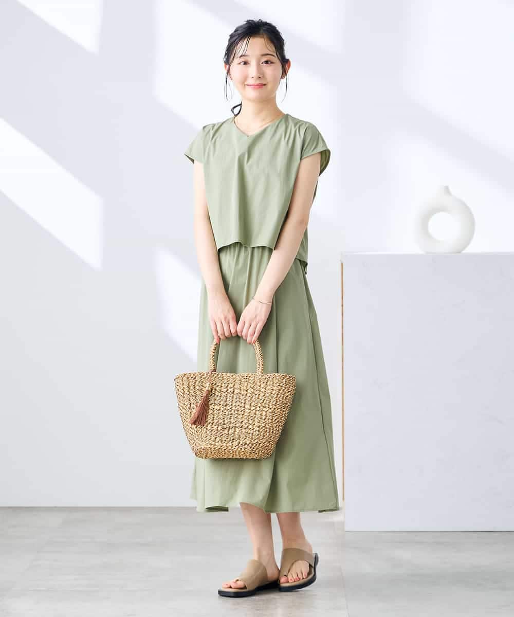 K3EGD09089 a.v.v Elmi(アー・ヴェ・ヴェ) 【低身長サイズ/微撥水】ナイロンドッキングワンピース カーキ