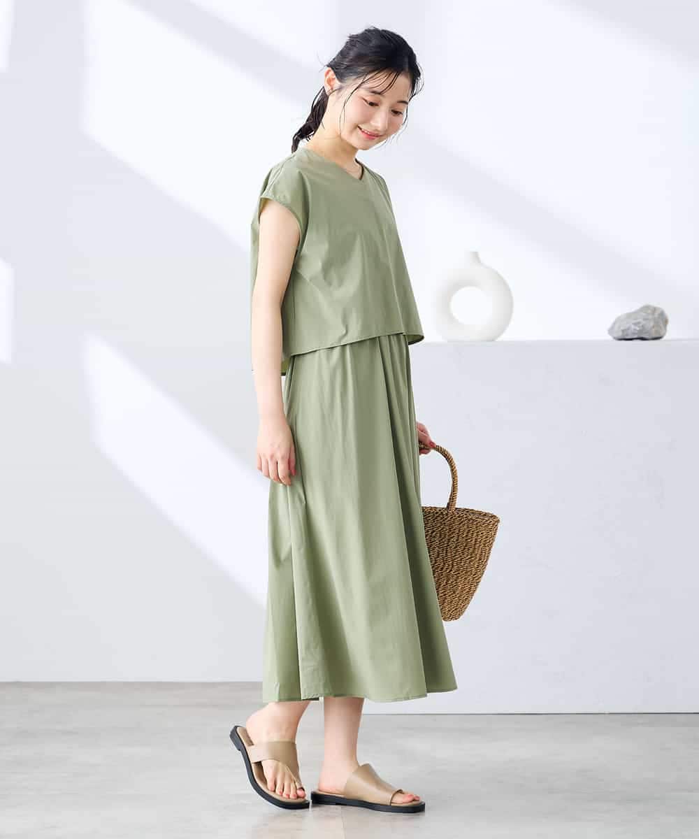 K3EGD09089 a.v.v Elmi(アー・ヴェ・ヴェ) 【低身長サイズ/微撥水】ナイロンドッキングワンピース カーキ