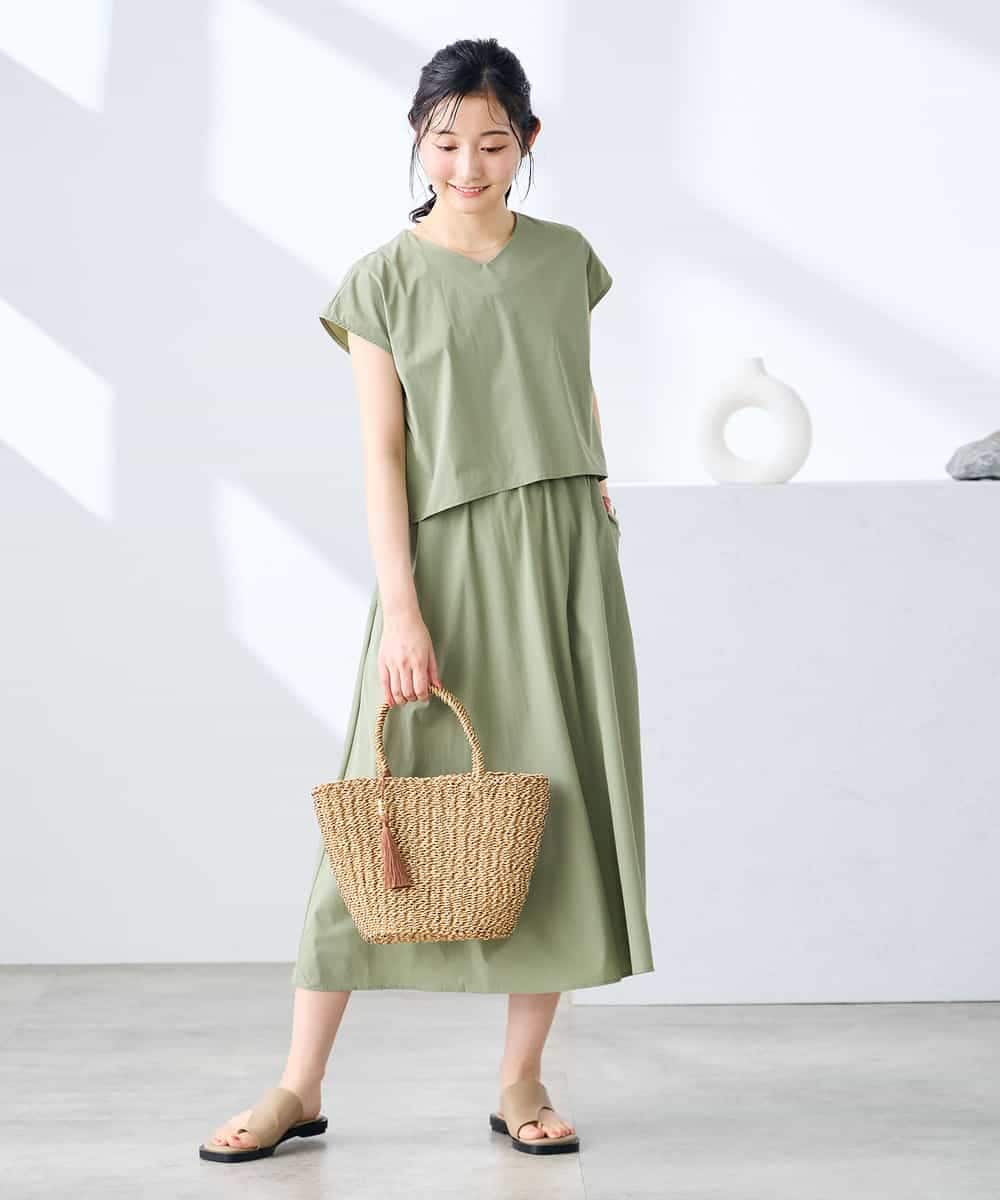 K3EGD09089 a.v.v Elmi(アー・ヴェ・ヴェ) 【低身長サイズ/微撥水】ナイロンドッキングワンピース カーキ