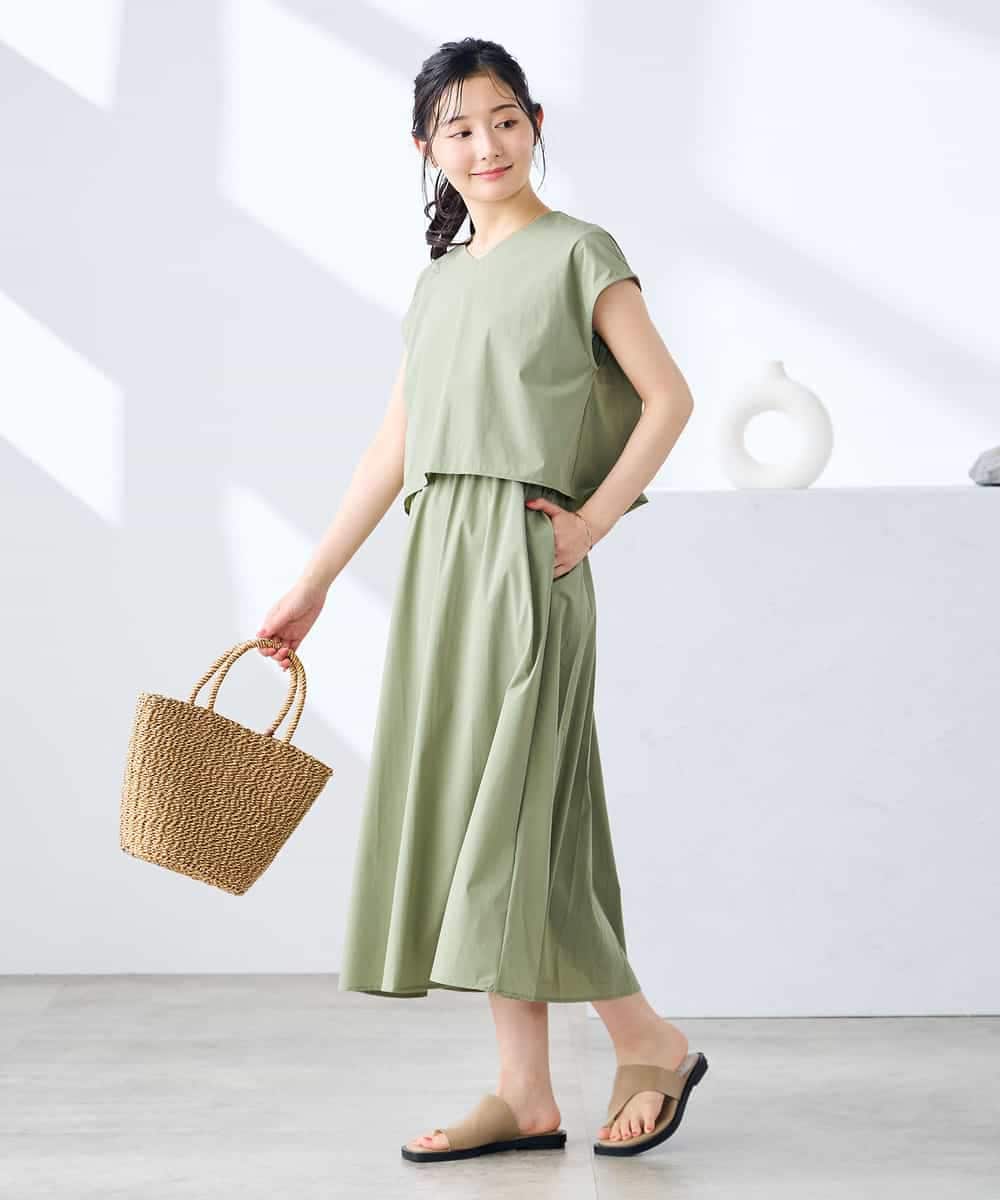 K3EGD09089 a.v.v Elmi(アー・ヴェ・ヴェ) 【低身長サイズ/微撥水】ナイロンドッキングワンピース カーキ