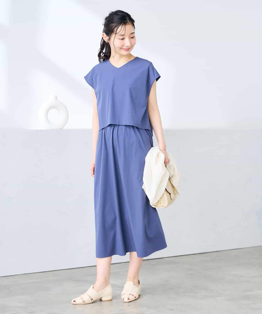 K3EGD09089 a.v.v Elmi(アー・ヴェ・ヴェ) 【低身長サイズ/微撥水】ナイロンドッキングワンピース カーキ