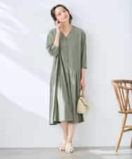 K3EGD11079 a.v.v Elmi(アー・ヴェ・ヴェ) 【低身長サイズ/洗える】カラーレスシャツワンピース カーキ