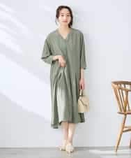 K3EGD11079 a.v.v Elmi(アー・ヴェ・ヴェ) 【低身長サイズ/洗える】カラーレスシャツワンピース カーキ