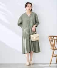 K3EGD11079 a.v.v Elmi(アー・ヴェ・ヴェ) 【低身長サイズ/洗える】カラーレスシャツワンピース カーキ