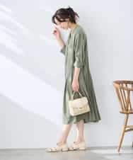 K3EGD11079 a.v.v Elmi(アー・ヴェ・ヴェ) 【低身長サイズ/洗える】カラーレスシャツワンピース カーキ