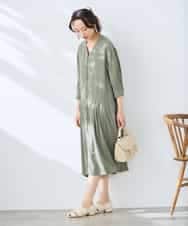 K3EGD11079 a.v.v Elmi(アー・ヴェ・ヴェ) 【低身長サイズ/洗える】カラーレスシャツワンピース カーキ