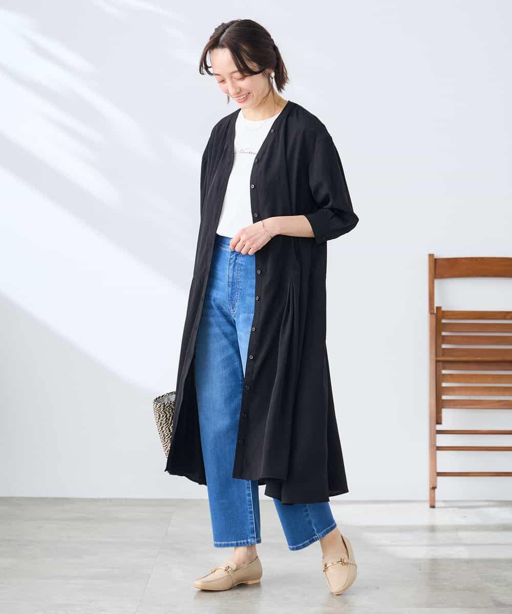 K3EGD11079 a.v.v Elmi(アー・ヴェ・ヴェ) 【低身長サイズ/洗える】カラーレスシャツワンピース カーキ