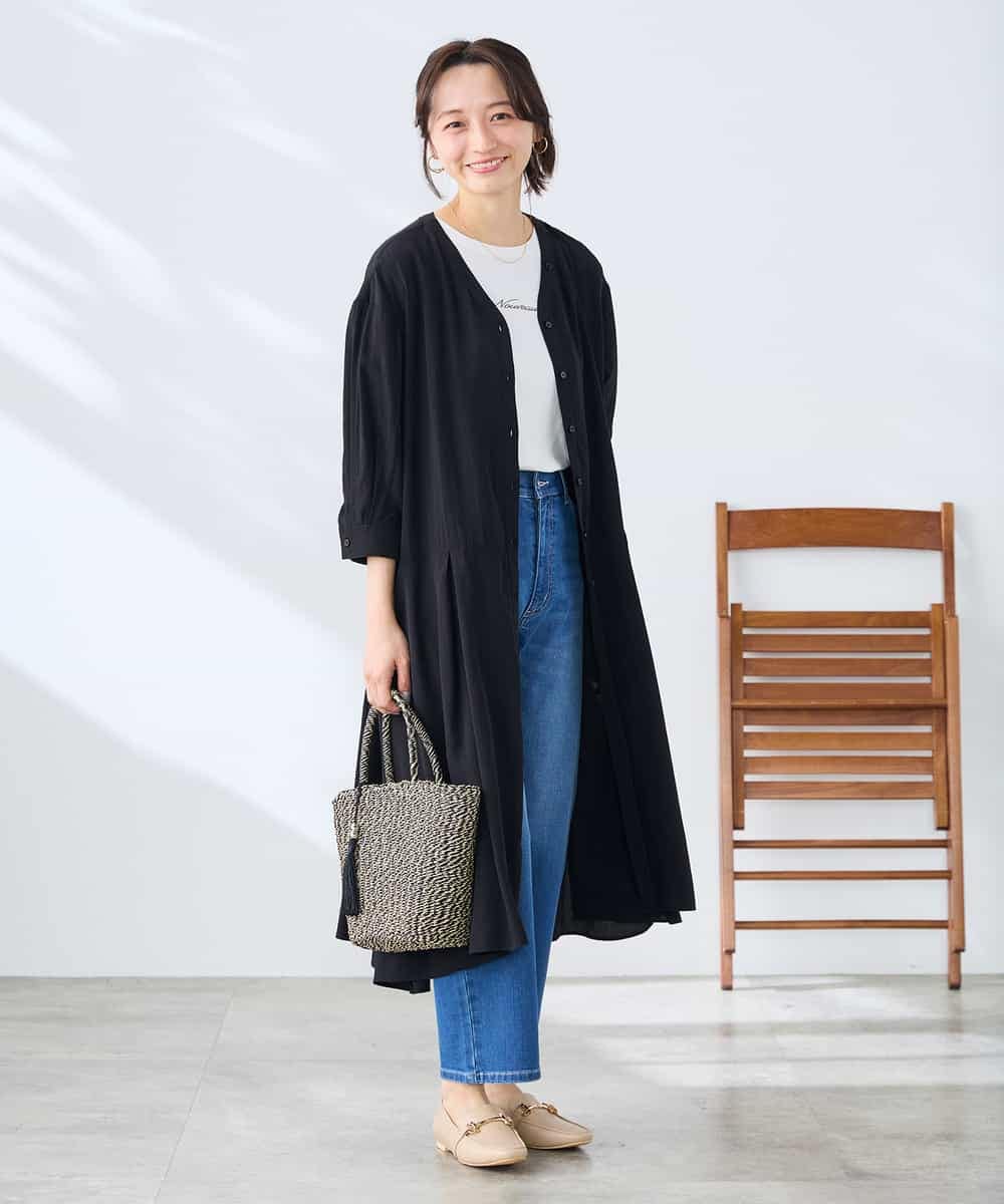 K3EGD11079 a.v.v Elmi(アー・ヴェ・ヴェ) 【低身長サイズ/洗える】カラーレスシャツワンピース カーキ