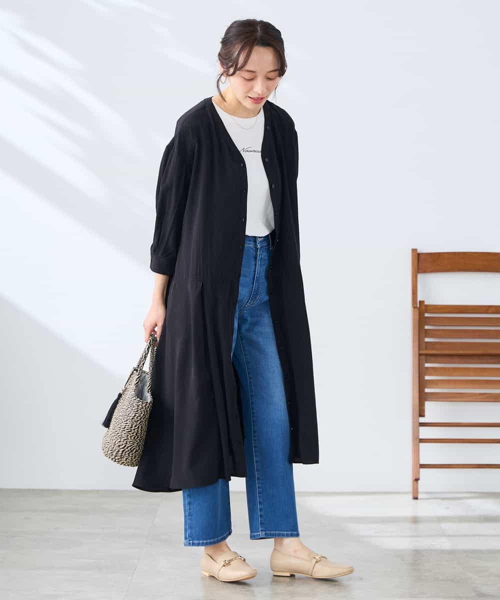 K3EGD11079 a.v.v Elmi(アー・ヴェ・ヴェ) 【低身長サイズ/洗える】カラーレスシャツワンピース カーキ