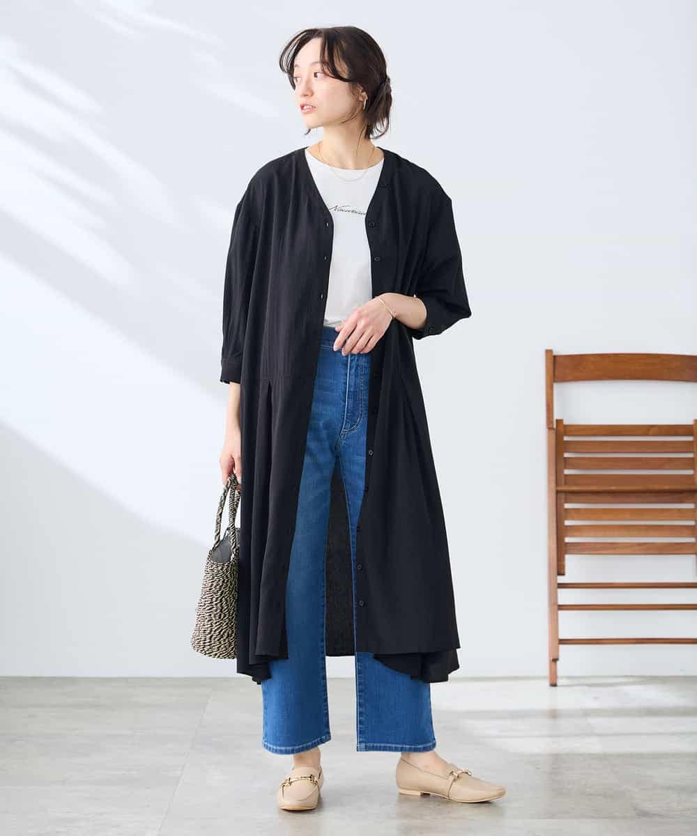 K3EGD11079 a.v.v Elmi(アー・ヴェ・ヴェ) 【低身長サイズ/洗える】カラーレスシャツワンピース カーキ