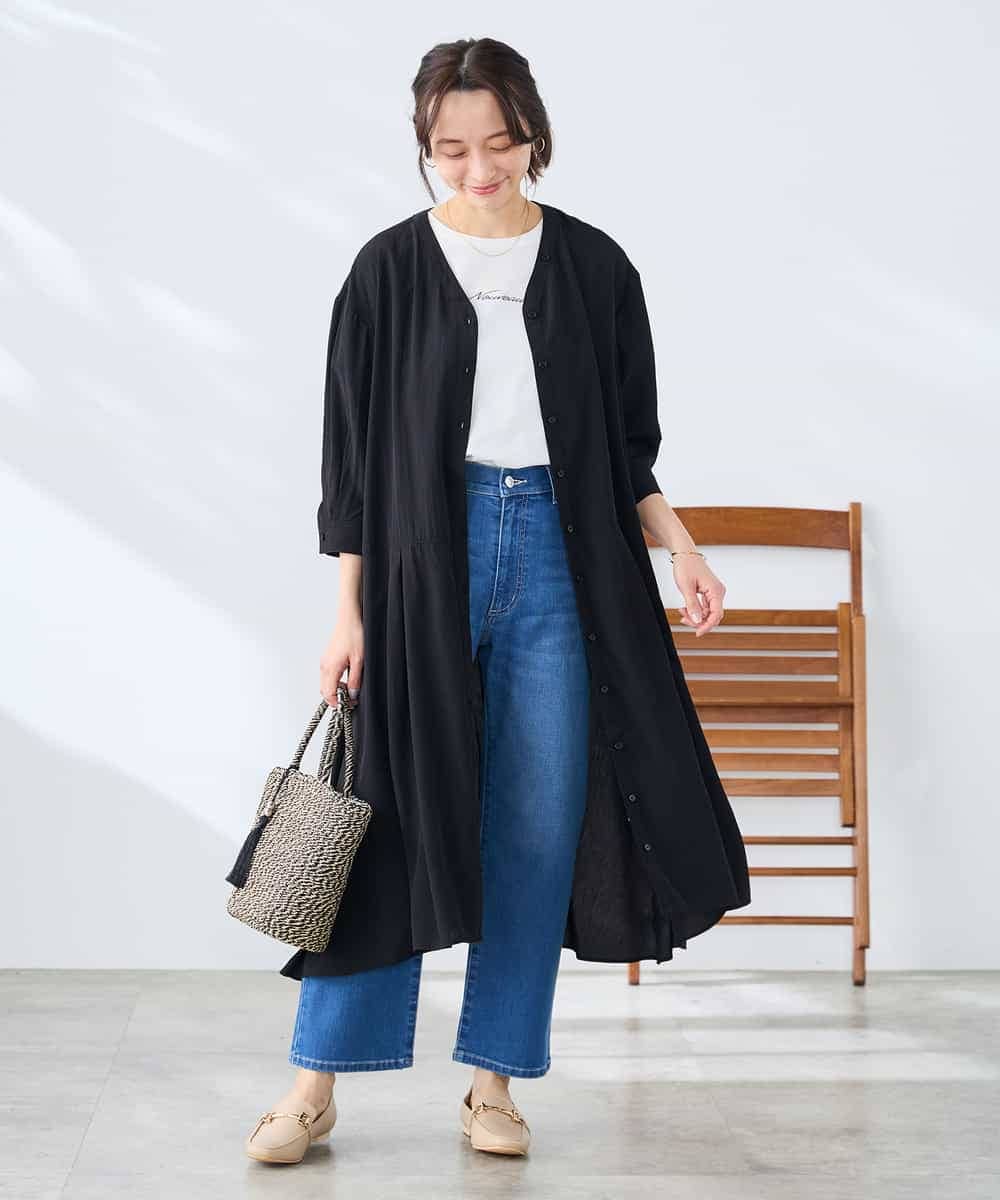 K3EGD11079 a.v.v Elmi(アー・ヴェ・ヴェ) 【低身長サイズ/洗える】カラーレスシャツワンピース カーキ