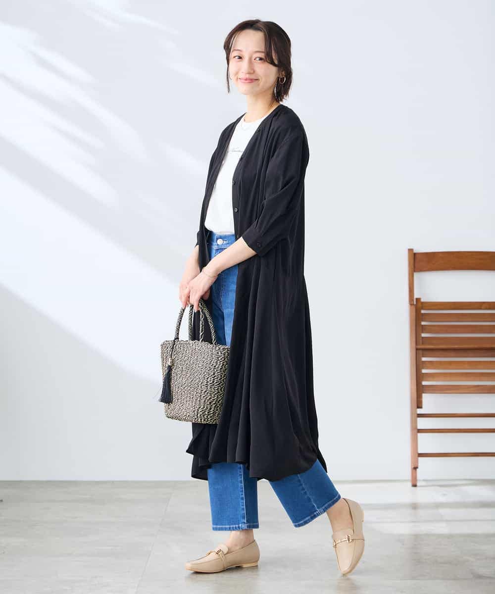 K3EGD11079 a.v.v Elmi(アー・ヴェ・ヴェ) 【低身長サイズ/洗える】カラーレスシャツワンピース カーキ