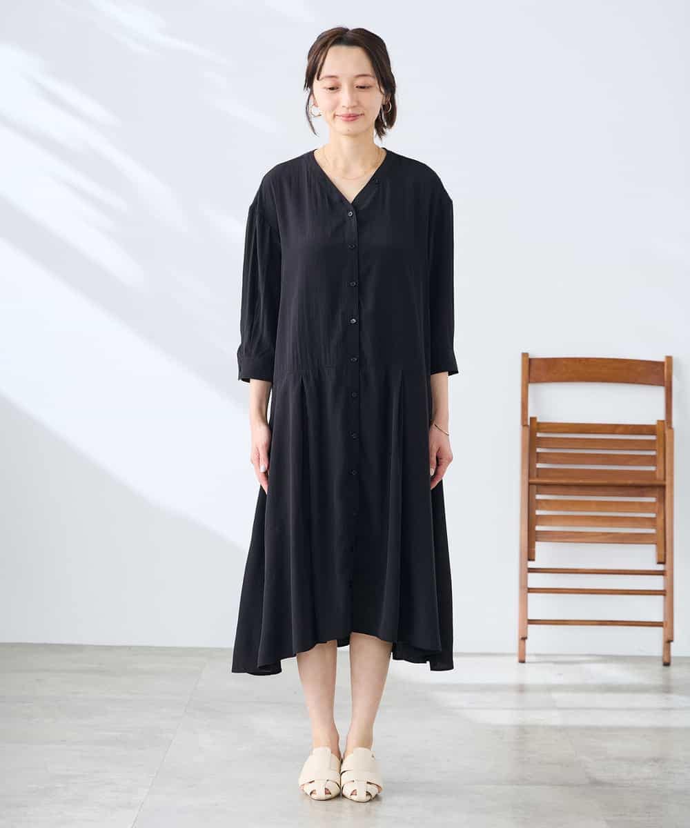 K3EGD11079 a.v.v Elmi(アー・ヴェ・ヴェ) 【低身長サイズ/洗える】カラーレスシャツワンピース カーキ