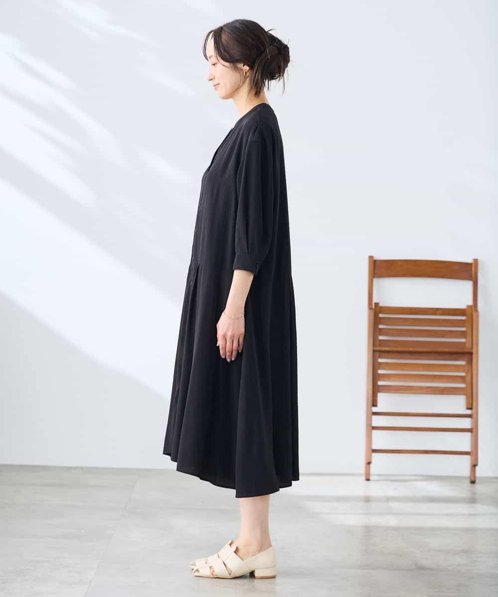 K3EGD11079 a.v.v Elmi(アー・ヴェ・ヴェ) 【低身長サイズ/洗える】カラーレスシャツワンピース カーキ