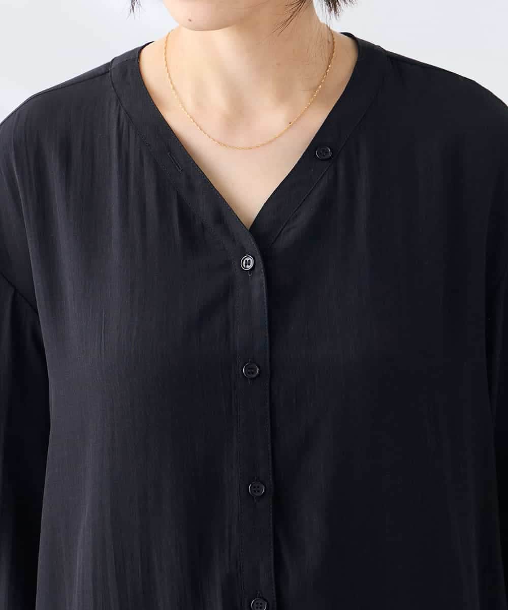 K3EGD11079 a.v.v Elmi(アー・ヴェ・ヴェ) 【低身長サイズ/洗える】カラーレスシャツワンピース カーキ