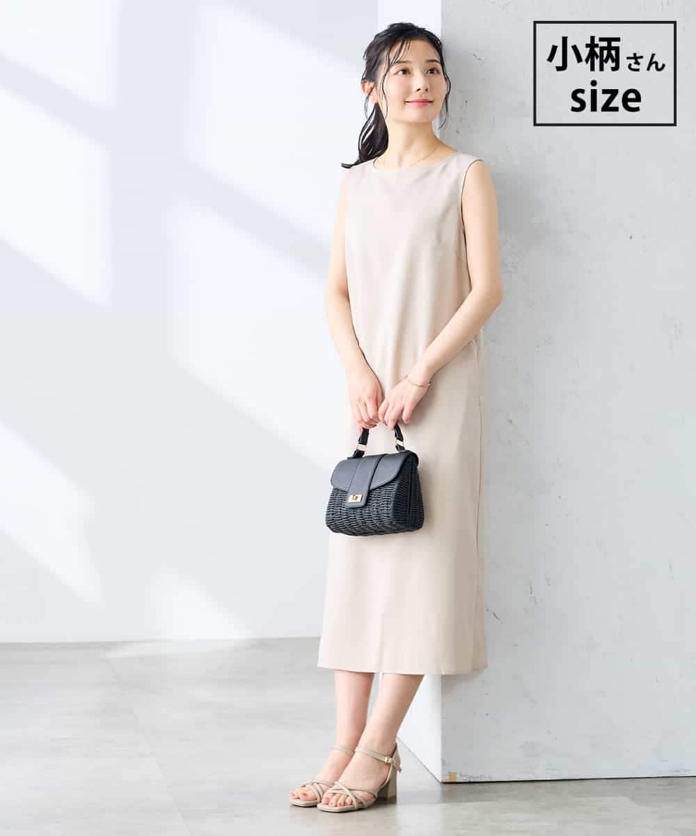 K3EHD14079 a.v.v Elmi(アー・ヴェ・ヴェ) 【低身長サイズ/洗える】ノースリーブフレアワンピース ベージュ