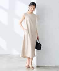 K3EHD14079 a.v.v Elmi(アー・ヴェ・ヴェ) 【低身長サイズ/洗える】ノースリーブフレアワンピース ベージュ