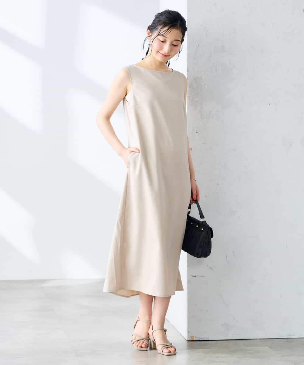K3EHD14079 a.v.v Elmi(アー・ヴェ・ヴェ) 【低身長サイズ/洗える】ノースリーブフレアワンピース ベージュ