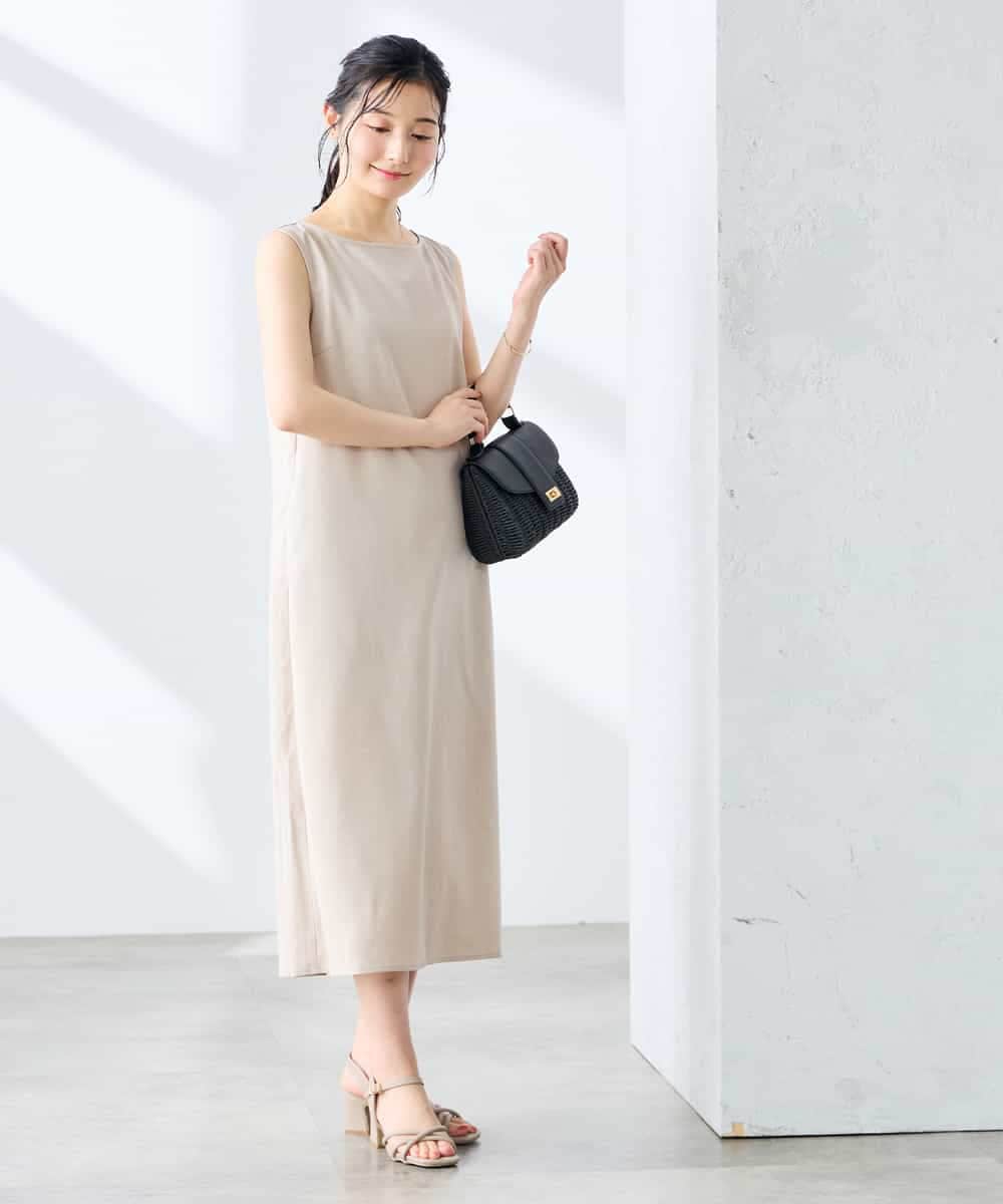 K3EHD14079 a.v.v Elmi(アー・ヴェ・ヴェ) 【低身長サイズ/洗える】ノースリーブフレアワンピース ベージュ