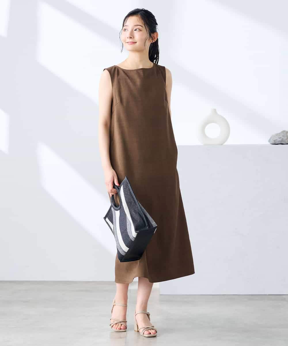 K3EHD14079 a.v.v Elmi(アー・ヴェ・ヴェ) 【低身長サイズ/洗える】ノースリーブフレアワンピース ベージュ