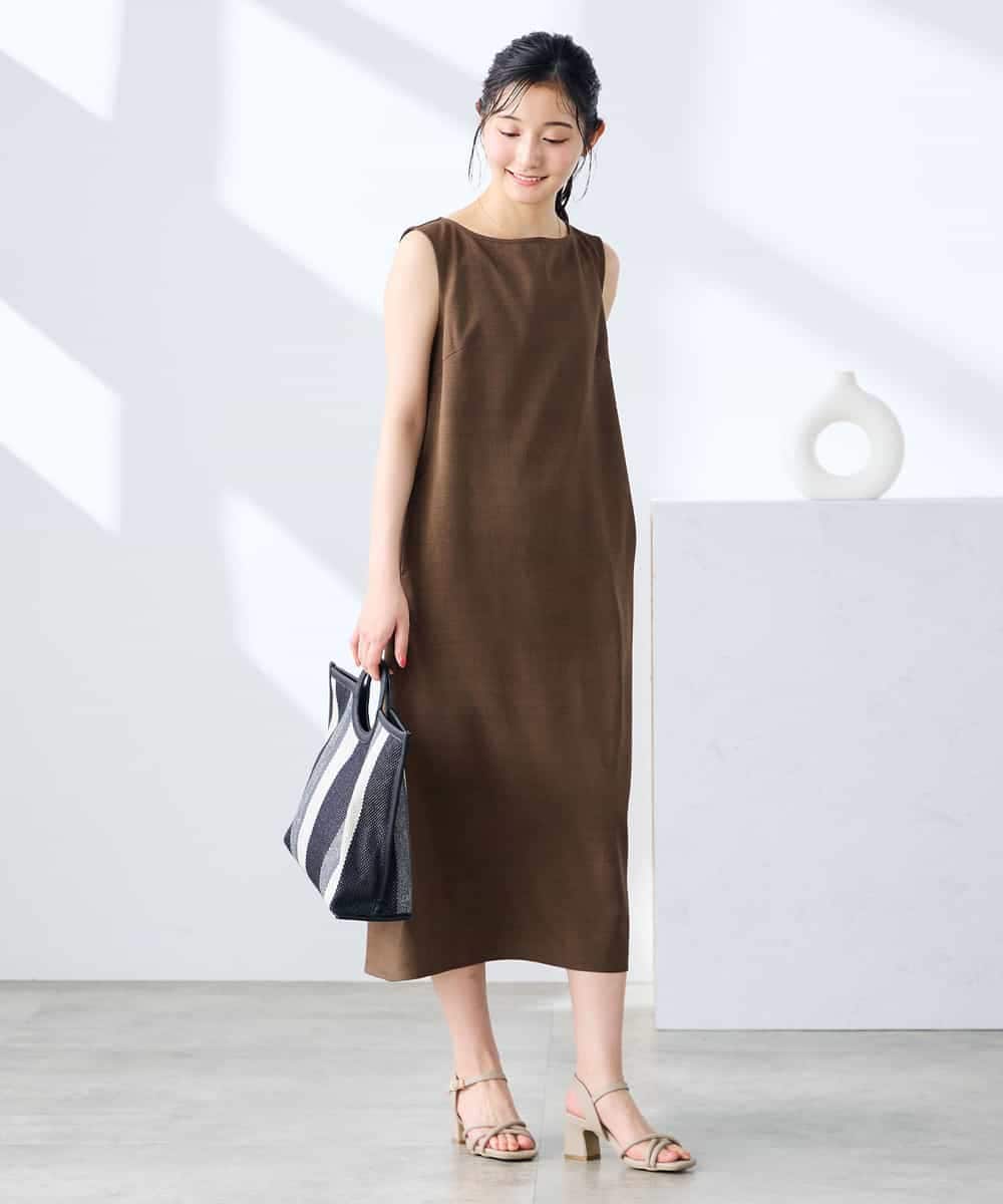 K3EHD14079 a.v.v Elmi(アー・ヴェ・ヴェ) 【低身長サイズ/洗える】ノースリーブフレアワンピース ベージュ