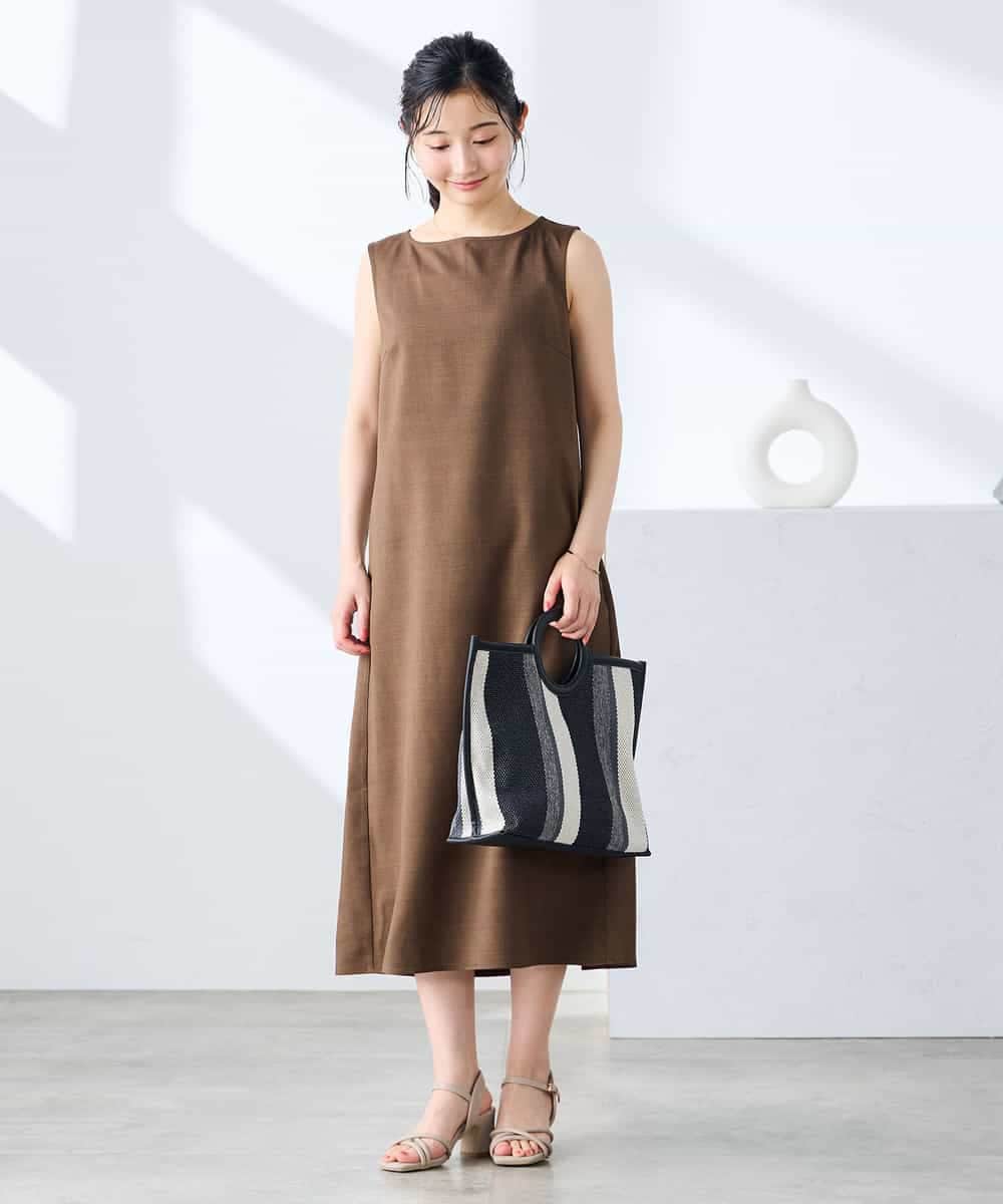 K3EHD14079 a.v.v Elmi(アー・ヴェ・ヴェ) 【低身長サイズ/洗える】ノースリーブフレアワンピース ベージュ