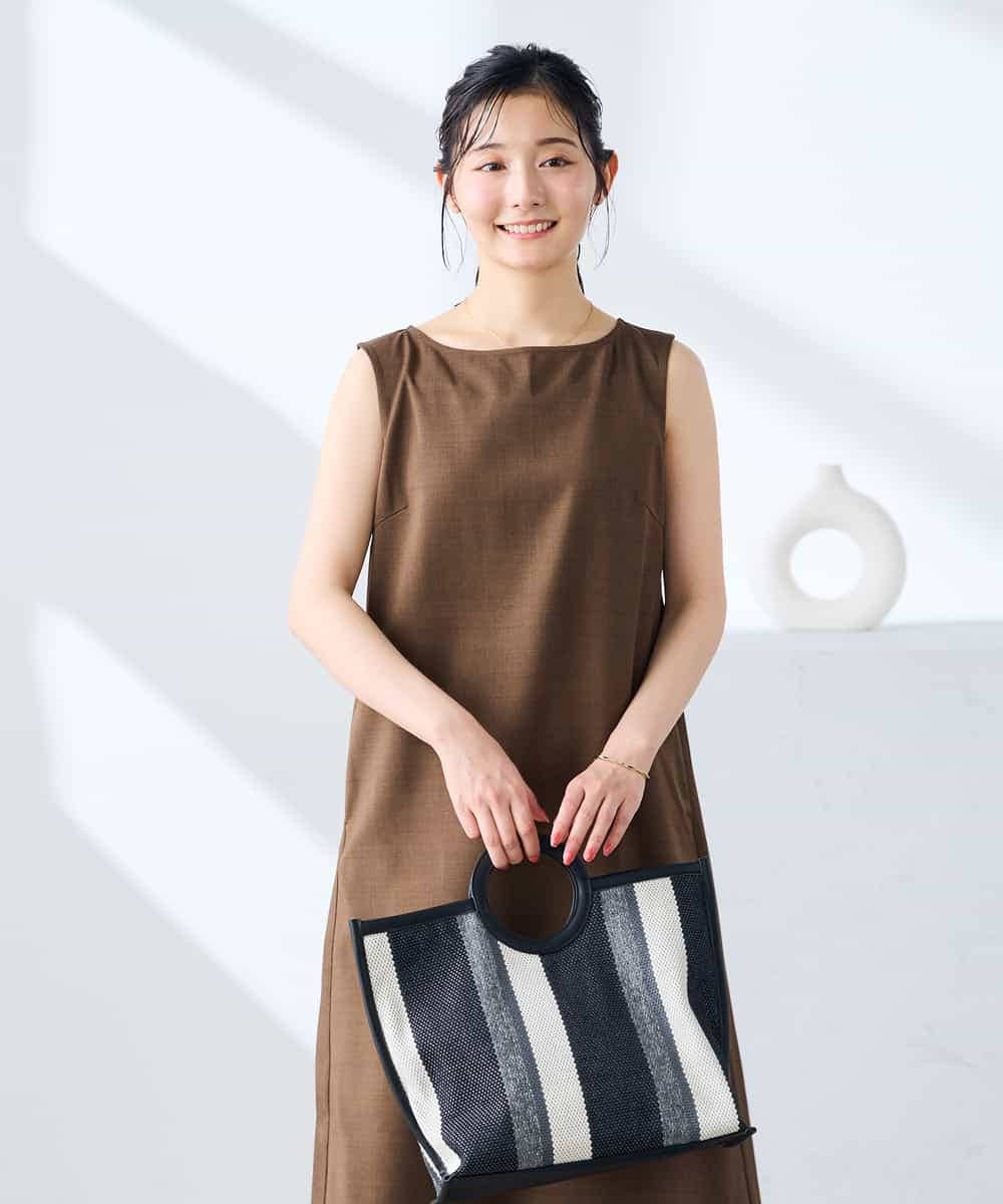 K3EHD14079 a.v.v Elmi(アー・ヴェ・ヴェ) 【低身長サイズ/洗える】ノースリーブフレアワンピース ベージュ