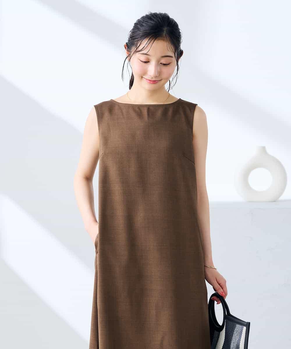K3EHD14079 a.v.v Elmi(アー・ヴェ・ヴェ) 【低身長サイズ/洗える】ノースリーブフレアワンピース ベージュ