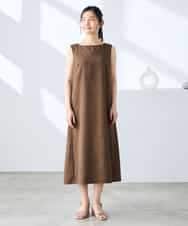 K3EHD14079 a.v.v Elmi(アー・ヴェ・ヴェ) 【低身長サイズ/洗える】ノースリーブフレアワンピース ベージュ